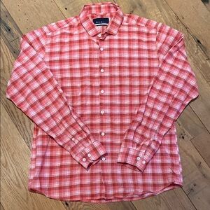 Mast & Harbour Linen Blend Pink White Plaid Madras L/S Button Up Shirt Sz LARGE